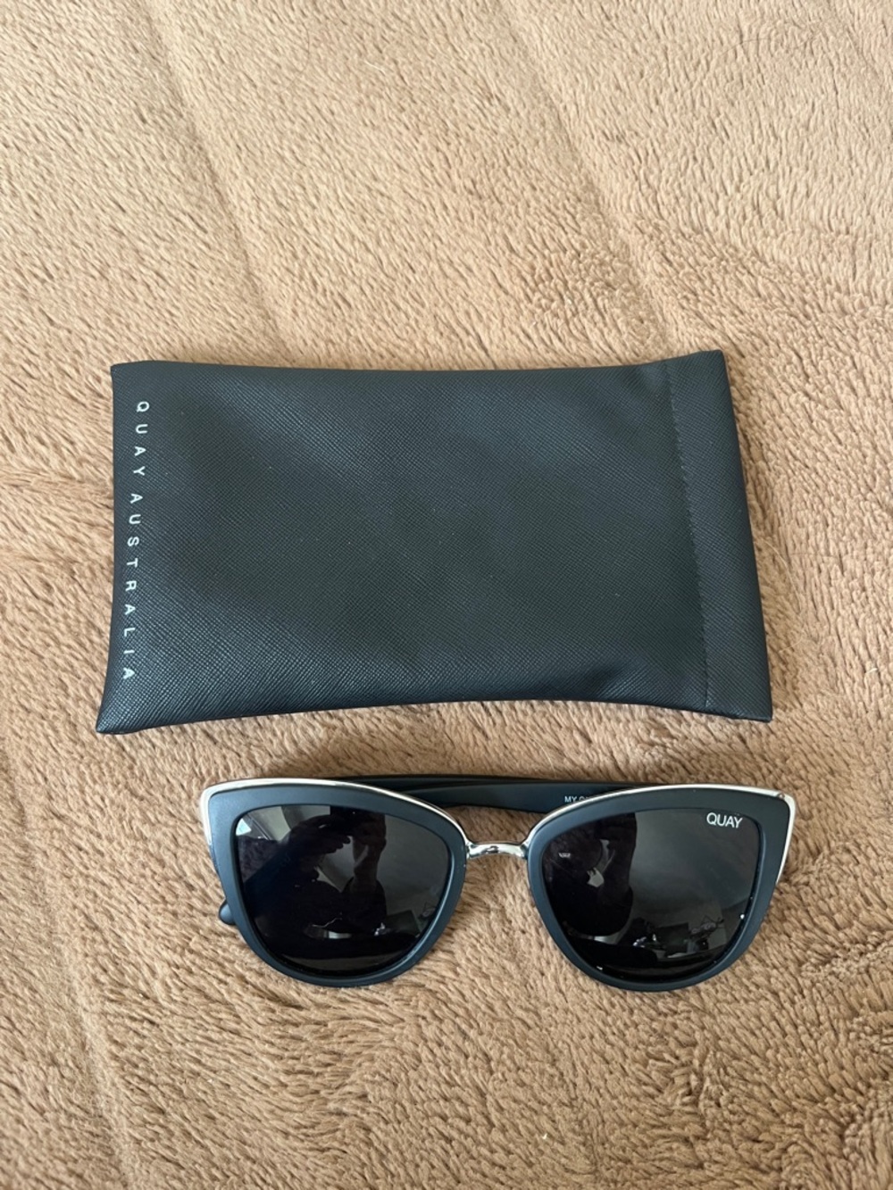 Quay Australia Black Cat-Eye Sunglasses with Silver Trim